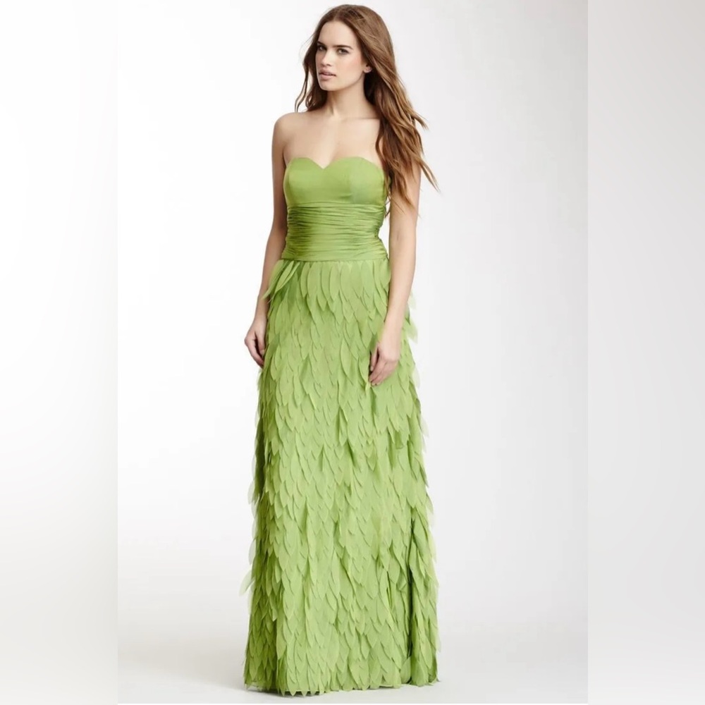 Stunning Dalia MacPhee Strapless Leaf Applique Green Strapless Gown Dress $420!